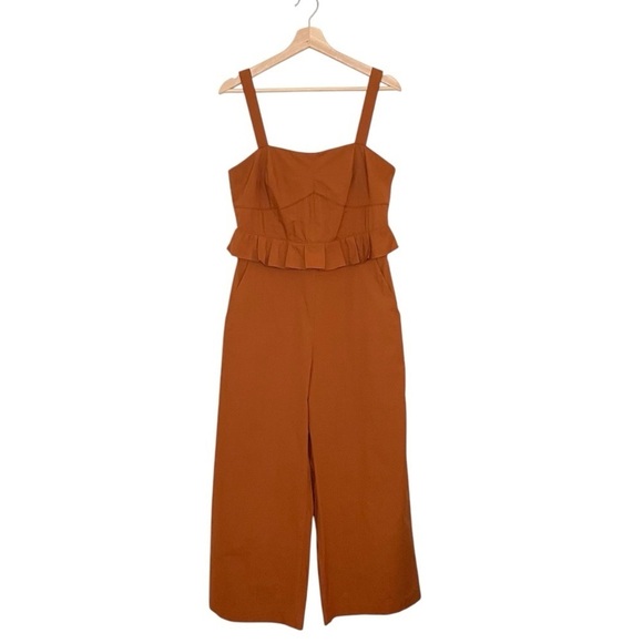 Sea New York Leia Ruffle Peplum Waist Wide Leg Crop Jumpsuit Rust 10 - Picture 3 of 15